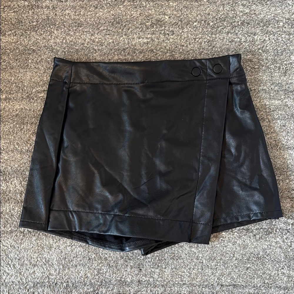 Black Faux Leather Skort